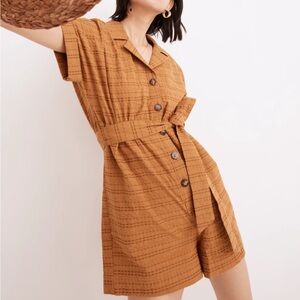 Madewell Tan Seersucker Romper
